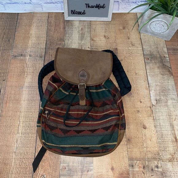 Vintage Trager Aztec Southwest Leather Multi Fabric Flap Cover Backpack … - Picture 2 of 12